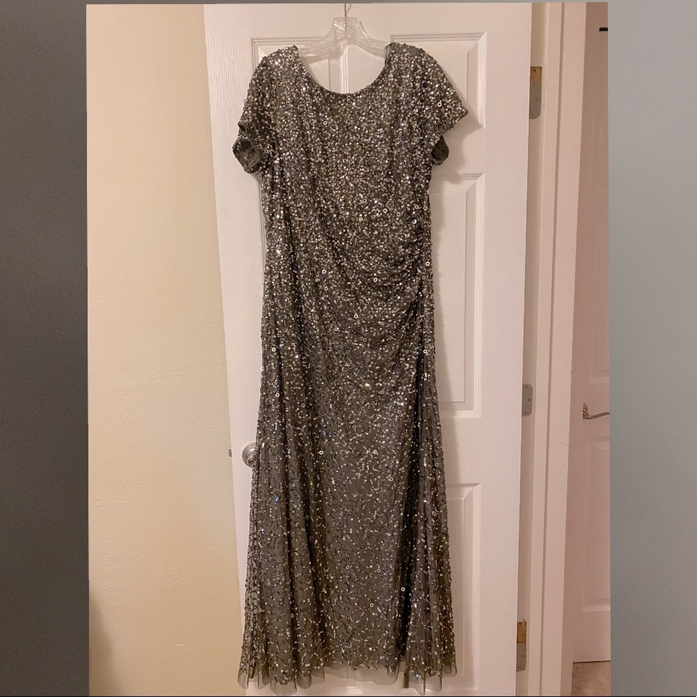 Adrianna Papell Sequin Cowl Back Gown with Side Ruching